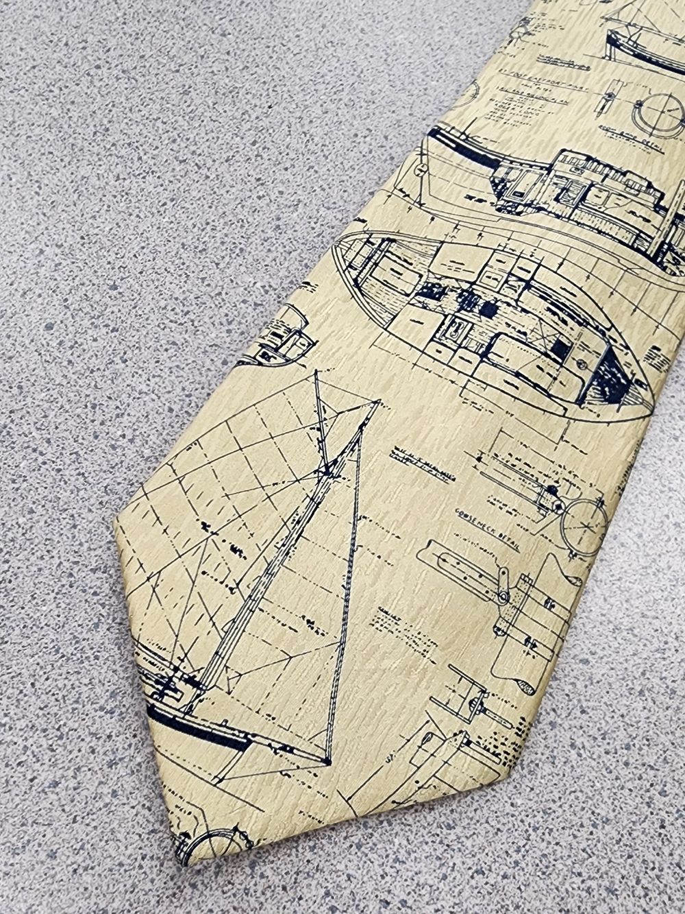 Vintage Alynn Sail Plans Necktie Sailboat Blueprint Novelty Silk Tie Cream